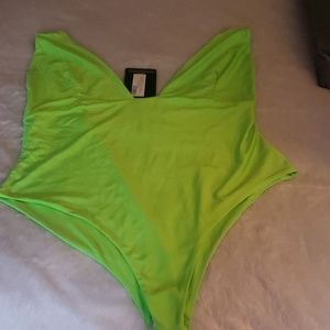 Neon green one piece bathing suit